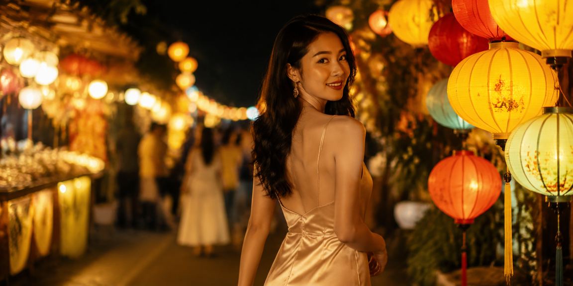 Không khí chợ đêm Hội An – người dùng kiểm tra tiền thưởng VIP trên điện thoại